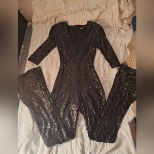 NADINE MERABI Black Sequin Jumpsuit